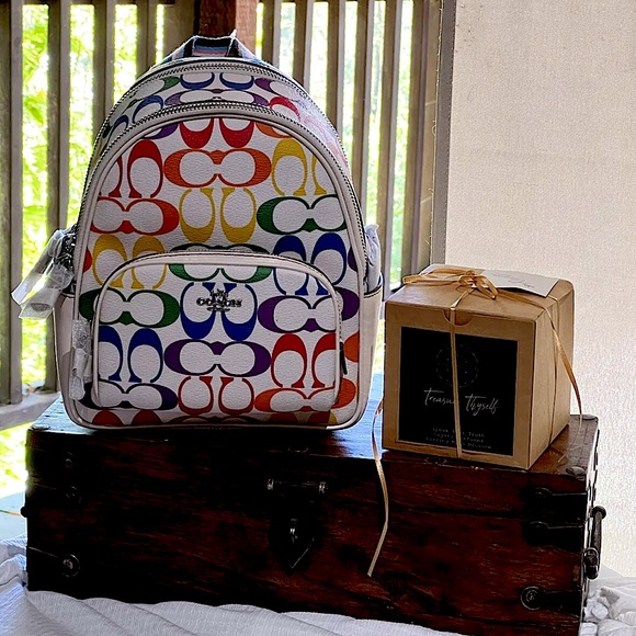 NWT COACH Mini Court Backpack CK377 In Rainbow Signature Canvas Authentic - Picture 2 of 8